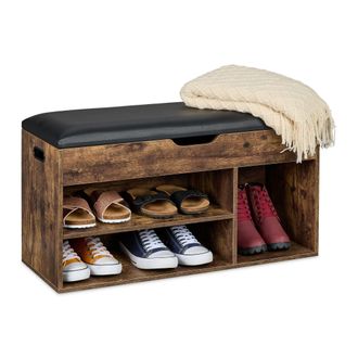 Relaxdays Relaxdays Panca Porta Scarpe Da Ingresso In Design Industriale, Con 3 Scomparti Portascarpe, 46x80x30 Cm, Marrone Nero