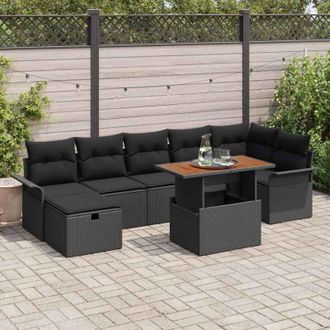 vidaXL Conjunto De Sof&aacute; De Jard&iacute;n 8 Pcs Negro Rat&aacute;n Sint&eacute;tico Vidaxl