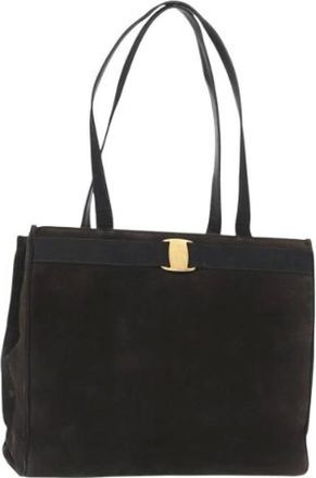 Ferragamo Pre-owned Tote Bags, female, Black, Size: ONE SIZE Pre-owned Suede Tote