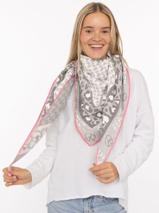 Zwillingsherz Dreieckstuch ZWILLINGSHERZ Peace, Damen, grau, Strick, Materialmix, gemustert, mehrfarbig, Modet&uuml;cher Dreieckstuch, Schriftzug und Leomuster, w&auml;rmend,