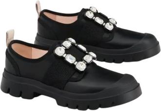 Roger Vivier Black Leather Walkie Viv Flats Size 40.5