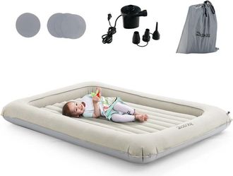 Costway Inflatable Toddler Travel Bed Portable Kids Bed w/ Removable 2 Sides Mattress