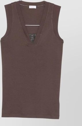 Brunello Cucinelli cotton tank v neck stretch ribbed top