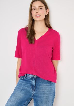 Cecil V-Shirt CECIL, Damen, Gr. XXL (46), beetroot pink, Jersey, Obermaterial: 50% Baumwolle, 50% Modal, unifarben, normal h&uuml;ftbedeckend, V-Ausschnitt, Shir