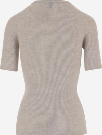 SA SU PHI Womens T-Shirt Ribbed Cashmere-Blend Beige T-Shirts & Jerseys