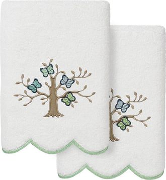 Linum Home Textiles 100% Turkish Cotton Teresa Scallop 2Pc Embellished Hand Towel Set