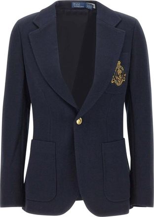 Polo Ralph Lauren Logo-Crest Gebreide Blazer - Dames - Blazers - Blauw - 2XS - Wol - Jassen