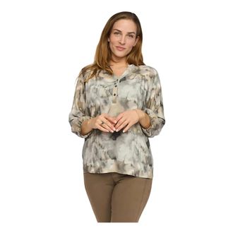 2-Biz Overhemden, Dames, Veelkleurig, S, Gestreepte Grijs Beige Top