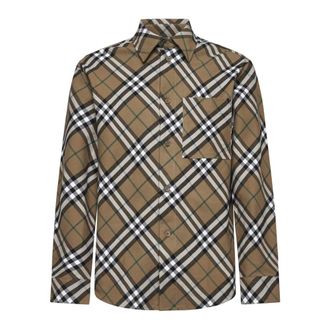 Burberry Casual Shirts, male, Brown, Size: S Check Motif Wool Cotton Shirt