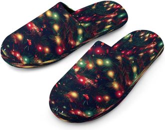Generic Christmas Lights Mens Cotton Slippers Memory Foam Comfort House Shoes Winter Indoor Slipper for Hotel Casa Spa