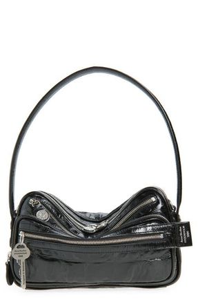 Acne Studios Camero Party Croc Embossed Leather Shoulder Bag in Black at Nordstrom