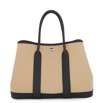Herm&egrave;s Beige Black Toile Officier Negonda Leather Tote Bag (Pre-Owned)