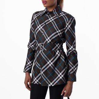 Burberry Womens Check-Pattern Belted Shirt, Brand Size 8 ( US Size 6.00 )