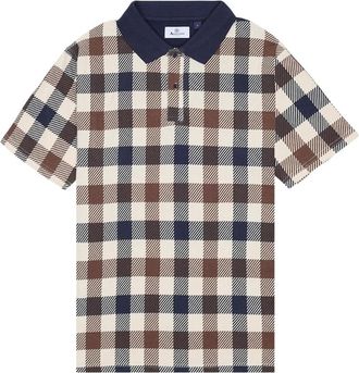 Aquascutum Mens Aquascutum Active Macro Iconic Polo Navy Blue Check Polo Shirt