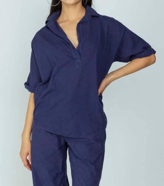 A Shirt Thing Delilah Collared V-Neck Shirt In Navy