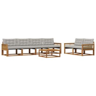 vidaXL Conjunto De Sof&aacute;s De Exterior 7 Pcs Natural Y Gris Claro Vidaxl