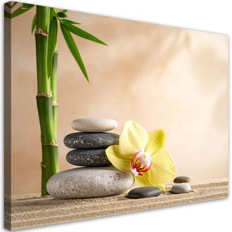 Feeby Impresi&oacute;n De Imagen, Flor Amarilla Piedras Bamb&uacute; Zen Spa, 100x70
