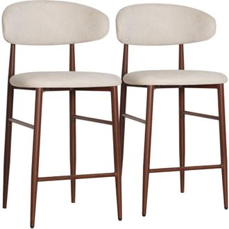 Happy Garden Set di 2 sgabelli da bar in metallo beige e legno scuro SIMON