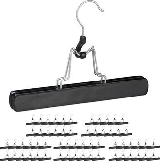 Relaxdays 60 Perchas Pantalones, Ganchos Giratorios 360&deg;, Pinzas Para Faldas, Antideslizantes, 17 X 25 X 2,3 Cm, Madera, Negro