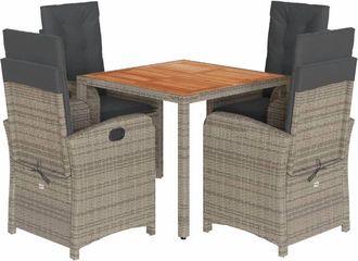 vidaXL Set Comedor De Jard&iacute;n 5 Piezas Con Cojines Rat&aacute;n Sint&eacute;tico Gris Vidaxl