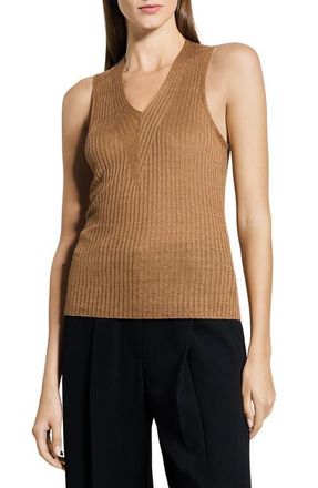 Theory Linen Blend Rib Tank in Mid Khaki - 2Pd at Nordstrom, Size Medium