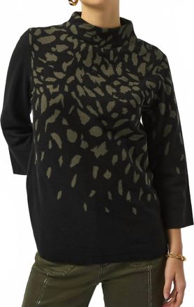 Joseph Ribkoff Embellished Animal Print Sweater Top In Black/avocado