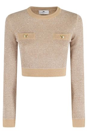 Elisabetta Franchi Cropped Honey Knit Sweater With All-Over Sequins