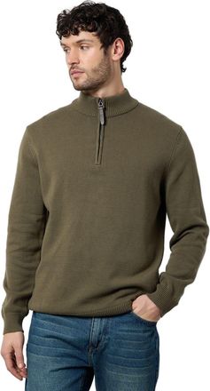 Maine Premium Pure Cotton Half Zip Funnel Jumper, L, khaki