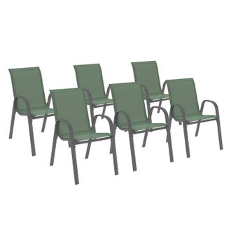 IDMarket Set Di 6 Sedie Da Giardino Lyma Impilabili In Metallo E Textilene, Colore Verde Oliva E Grigio
