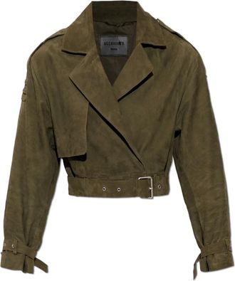AllSaints Jassen, Dames, Groen, L, Leer, Ophelia Suede Jacket