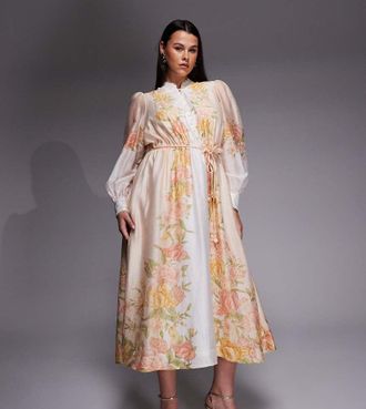 Forever New Vestito camicia lungo color pesca a fiori-Arancione