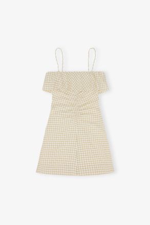 Ganni Stretch Seersucker Strap Mini Dress - Size 10/12 Beige