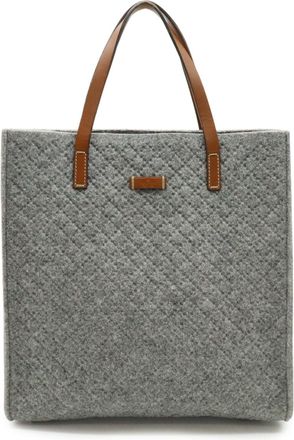 Gucci Diamante Gray Brown Felt Leather Handbag Shoulder Bag Tote Bag (Pre-Owned)