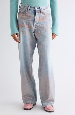 Acne Studios 1981 Glitter Loose Fit Jeans in Rose Copper/Light Blue at Nordstrom, Size Xx-Large