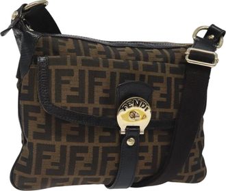 Fendi Zucchino Brown Canvas Shoulder Bag (Pre-Owned)