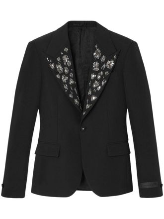 Versace embellished grain-de-poudre blazer - men - Virgin Wool/Cotton/Cupro - 48 - Black