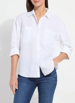Lyss&eacute; Rose Roll Tab Utility Linen Shirt