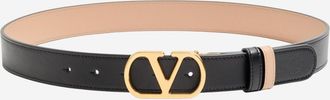 Valentino Garavani Black/Beige Reversible Logo Buckle Textured Belt