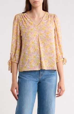 Renee C Tie Cuff Floral Top in Yellow at Nordstrom Rack, Size X-Large