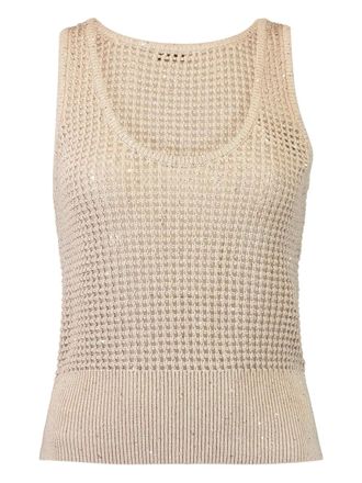 Brunello Cucinelli Top met diepe ronde hals - Beige