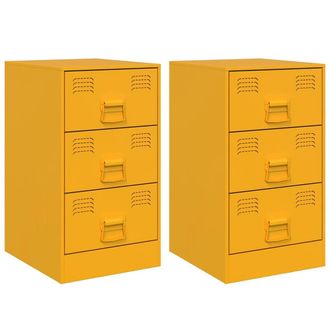 Berkfield Home Bedside Cabinets 2 pcs Mustard Yellow 34.5x39x62 cm Steel