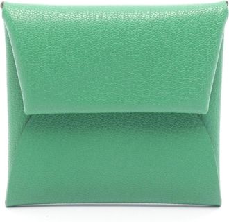 Herm&egrave;s Green Chevre Leather Coin Purse/Coin Case (Pre-Owned)