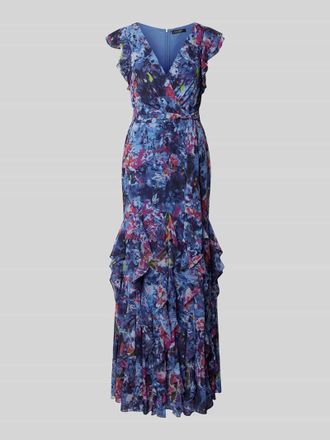 Lauren Ralph Lauren Abendkleid mit V-Ausschnitt Modell VIKRANA in Blau, Gr&ouml;&szlig;e 40