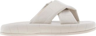 Ferragamo Dasie Croc-Embossed Cross-Strap Slide Sandals, Size 7