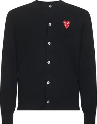 Comme Des Gar&ccedil;ons Zwarte wollen trui met rode harten - Heren - Vesten - Zwart - XS - Wol - Truien & Vesten
