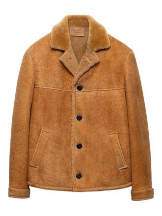 Prada sheepskin buttoned jacket - men - Suede - 52 - Brown