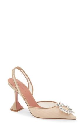 Amina Muaddi Begum Mesh Pointed Toe Slingback Pump in Mesh Beige/Crystal Buckle at Nordstrom, Size 10.5Us