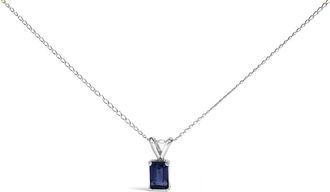 House of Brilliance 14K White Gold 6x4MM Emerald Cut Blue Sapphire Solitaire Pendant Necklace