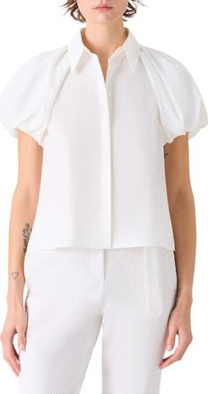 Akris Tech Poplin Short Sleeve Button-Up Shirt in Cream at Nordstrom, Size 10