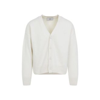 Ami Warm Wool-Cashmere Blend Cardigan With V-Neck And Button-Down Front